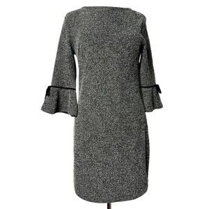 Sabrina Diamanti Black & White Boucle Knit Dress Sz S Long Bell Sleeves Italy